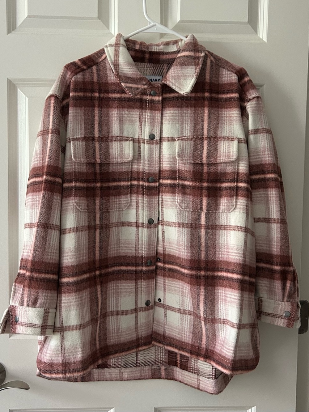 NWT Old Navy Pink and Cream Plaid Utility Shacket Petite L